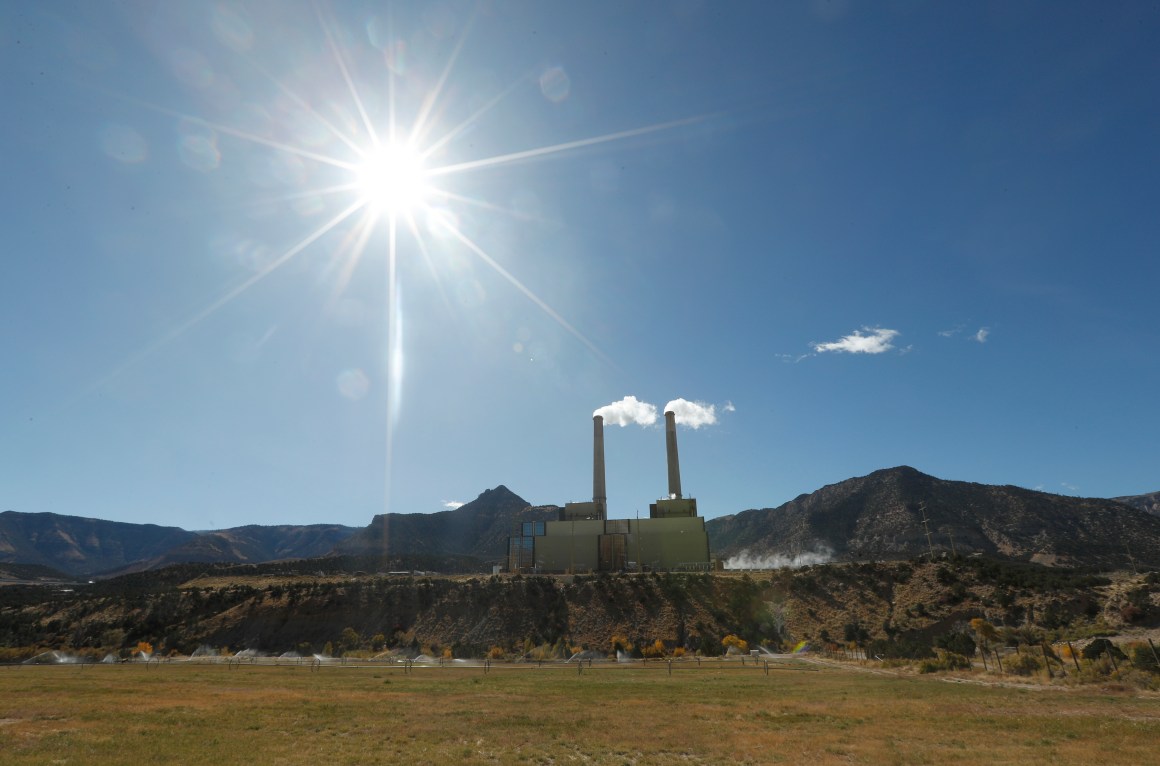 Smoke rises from Pacificorp's 1,000-megawatt coal-fired power plant on October 9th, 2017, outside Huntington, Utah.