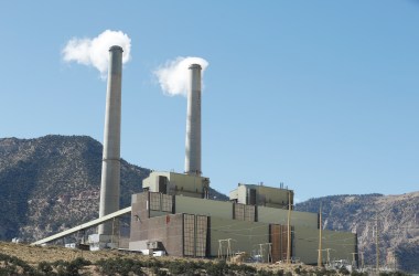 Smoke stacks at Pacificorp's 1,000-megawatt coal-fired power plant, pictured on October 9th, 2017, outside Huntington, Utah.