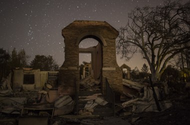 The ruins of houses destroyed by the Tubbs Fire are seen near Fountaingrove Parkway on October 14th, 2017, in Santa Rosa, California.