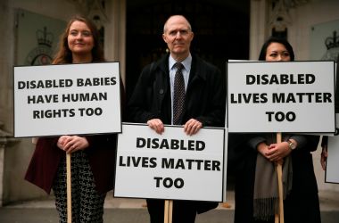 Anti-abortion activists demonstrate outside the the Supreme Court in central London on October 24th, 2017, where a case on the abortion regime in Northern Ireland was being heard. Abortion in Northern Ireland is illegal in all cases except when the life of the mother is in danger.