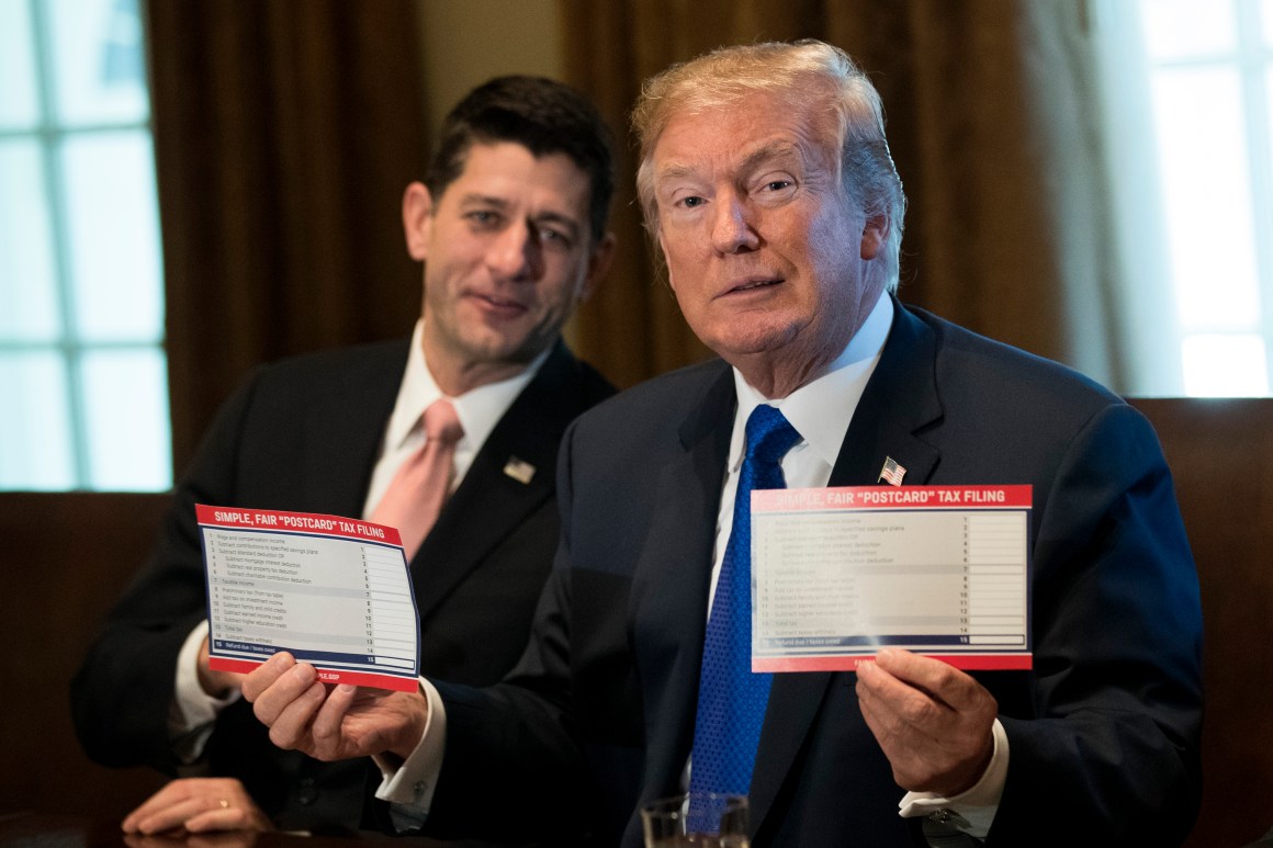 Speaker of the House Paul Ryan looks on as President Donald Trump speaks about tax reform legislation in the Cabinet Room at the White House on November 2nd, 2017, in Washington, D.C.