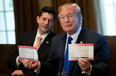 Speaker of the House Paul Ryan looks on as President Donald Trump speaks about tax reform legislation in the Cabinet Room at the White House on November 2nd, 2017, in Washington, D.C.