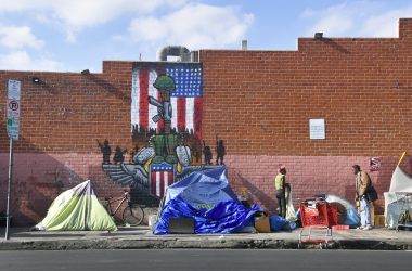 A makeshift homeless encampment in Los Angeles, California.