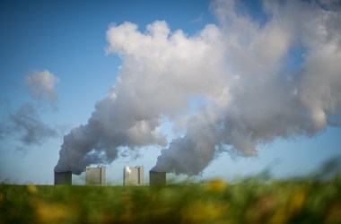 Steam rises from the Neurath coal-fired power plant operated by German utility RWE on November 13th, 2017, near Bergheim, Germany.