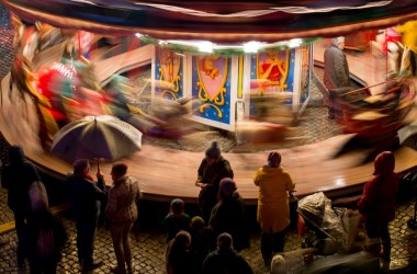 Children ride a merry-go-round on opening day at the Christmas market in Magdeburg, Germany, on November 27th, 2017.