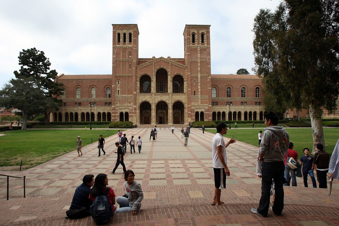 Students go about their business at the University of California–Los Angeles.