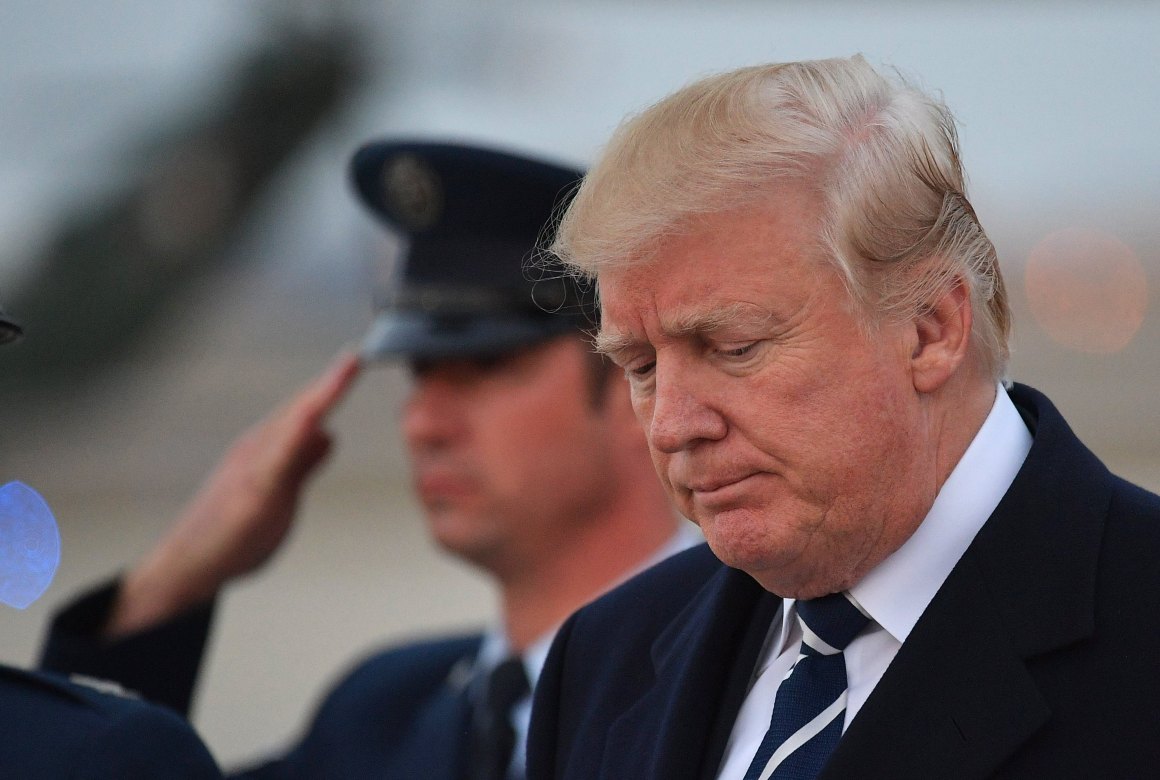 President Donald Trump steps off Air Force One upon arrival at Andrews Air Force Base in Maryland on December 2nd, 2017.