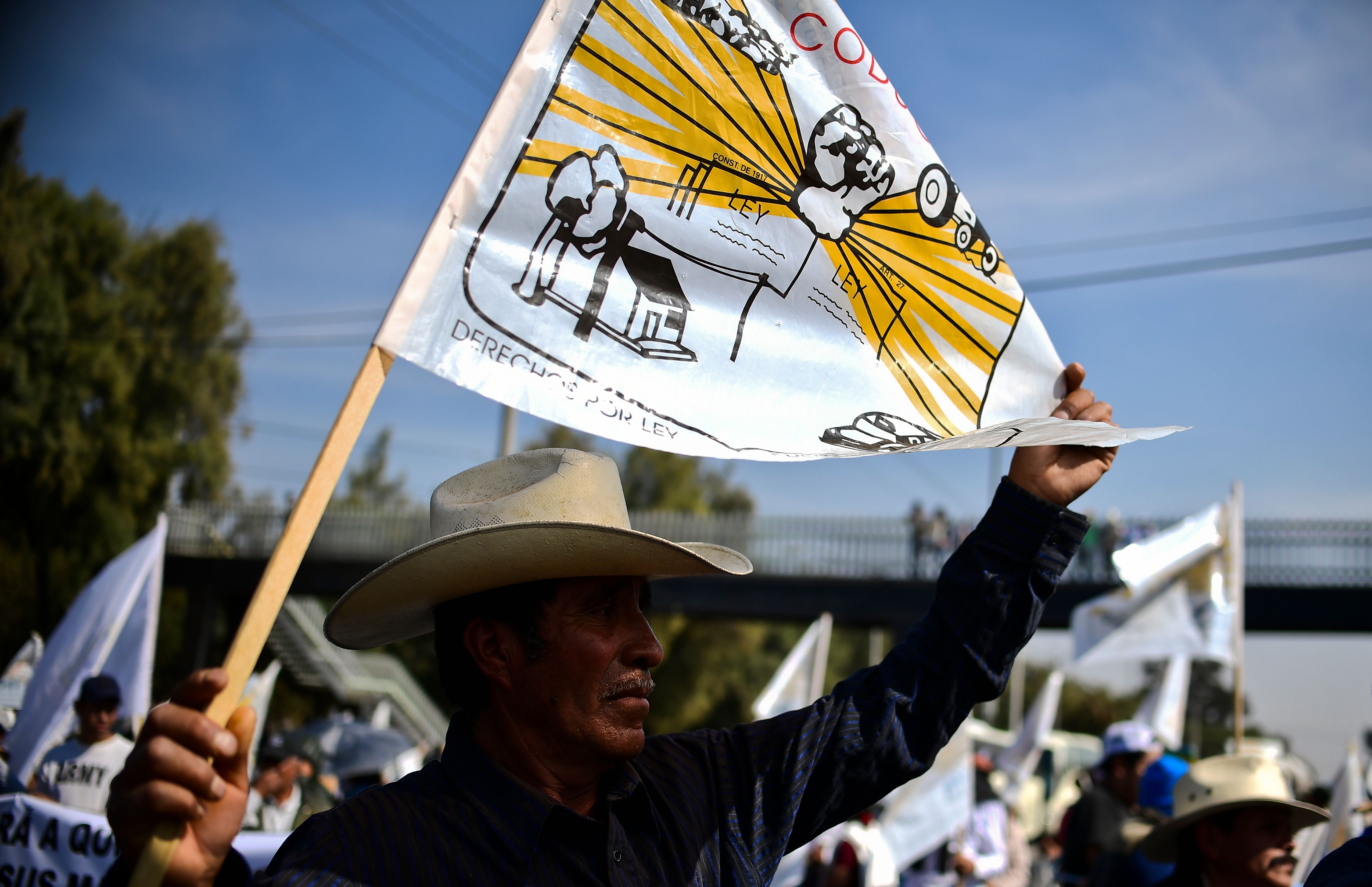 Mexican farmers protest in Mexico City on December 5th, 2017, over land conflicts on the outskirts of the capital.