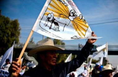 Mexican farmers protest in Mexico City on December 5th, 2017, over land conflicts on the outskirts of the capital.