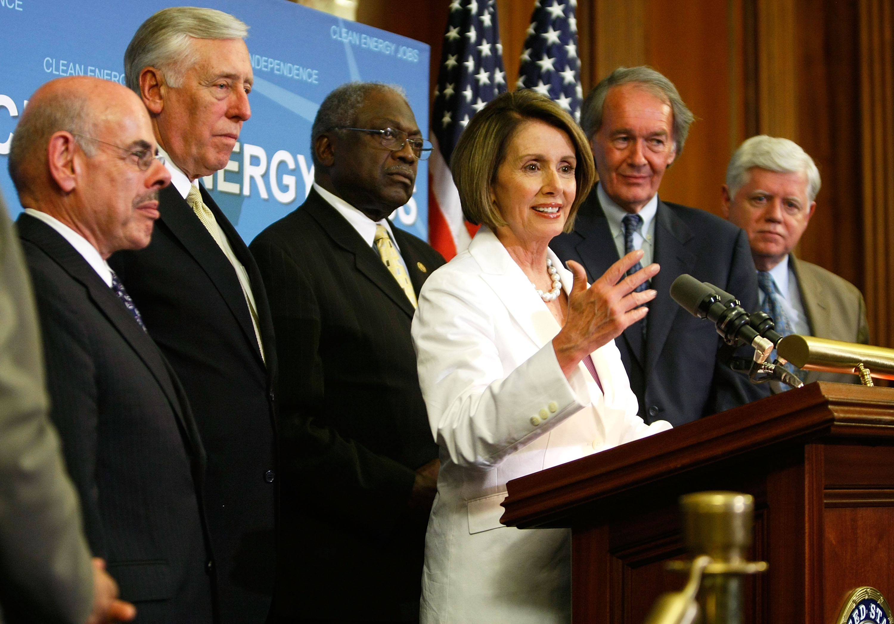 U.S. Speaker of the House Nancy Pelosi delivers remarks after a vote on the Clean Energy and Security Act on Capitol Hill, June 26th, 2009, in Washington, D.C. The House passed the bill by a vote of 219 to 212.