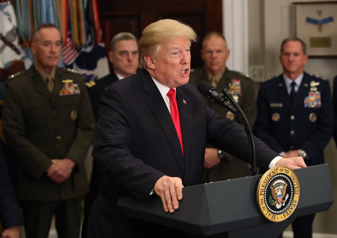 President Donald Trump speaks before signing the National Defense Authorization Act, on December 12th, 2017, in Washington, D.C.