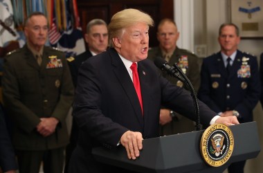 President Donald Trump speaks before signing the National Defense Authorization Act, on December 12th, 2017, in Washington, D.C.