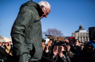 Senator Bernie Sanders leaves after speaking during a rally against the Republican tax plan on December 13th, 2017, in Washington, D.C.