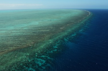 An aerial view of the Great Barrier Reef.