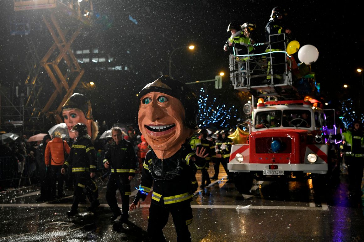 Firefighters take part in the traditional Three Kings parade (Cabalgata de los Reyes Magos) marking Epiphany in Madrid on January 5th, 2018