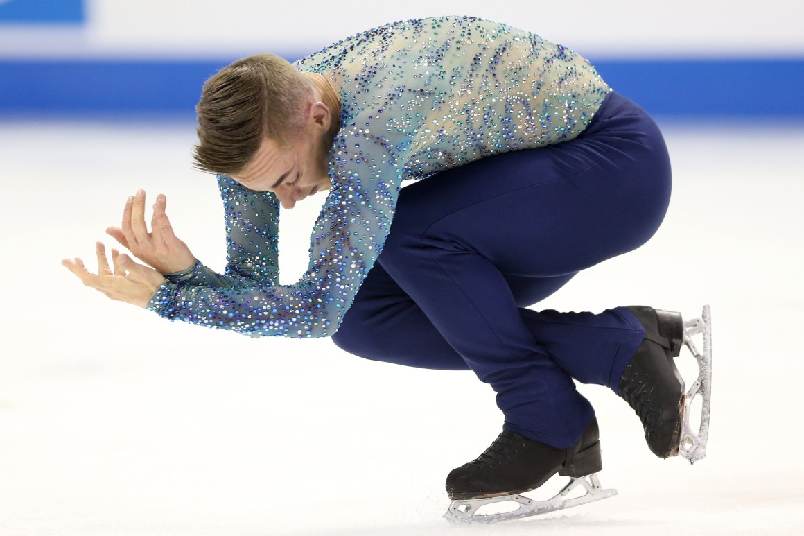 Adam Rippon competes in the Men's Free Skate during the 2018 Prudential U.S. Figure Skating Championships at the SAP Center on January 6, 2018, in San Jose, California.