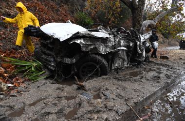 Mud fills a street in Burbank, California, on January 9th, 2018.