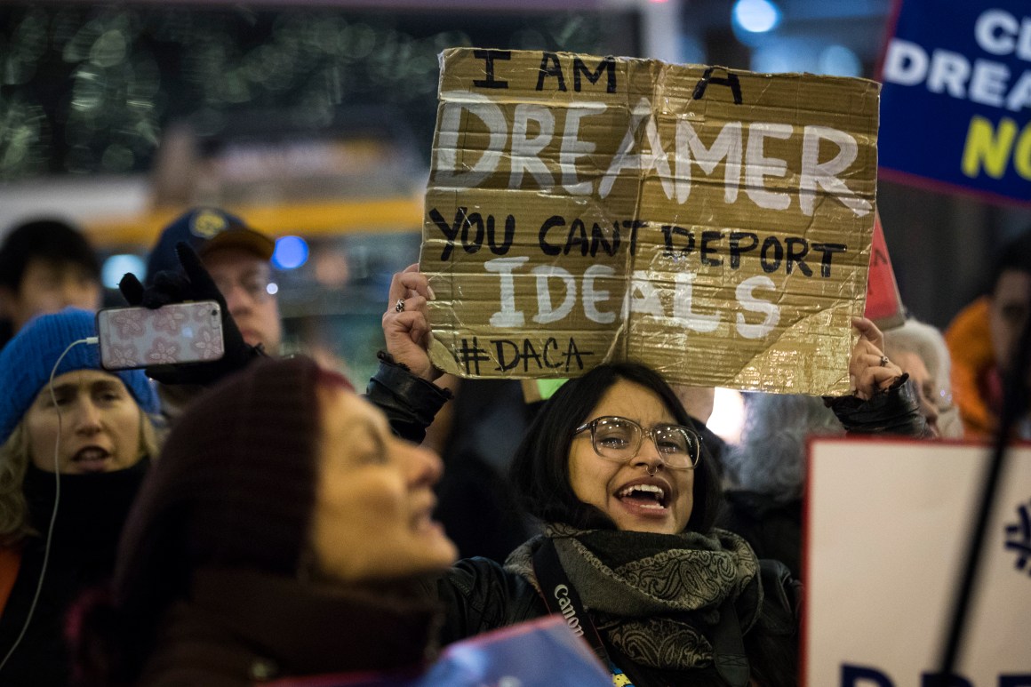 Activists rally outside the New York office of Senator Chuck Schumer (D-New York) on January 10th, 2018, in New York City.