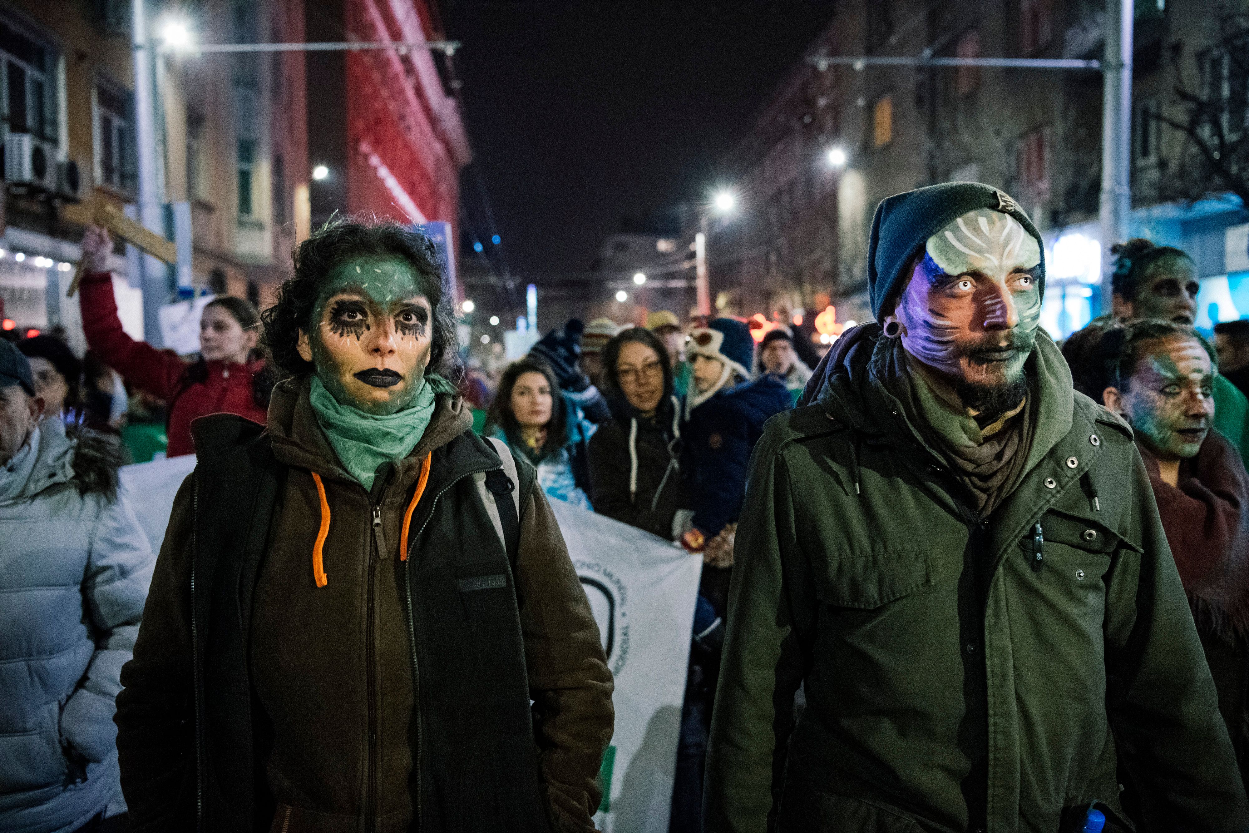 Environmentalists attend a demonstration on January 11th, 2018, in Sofia, Bulgaria, to protest recent changes in the management plan of the country's Pirin National Park.