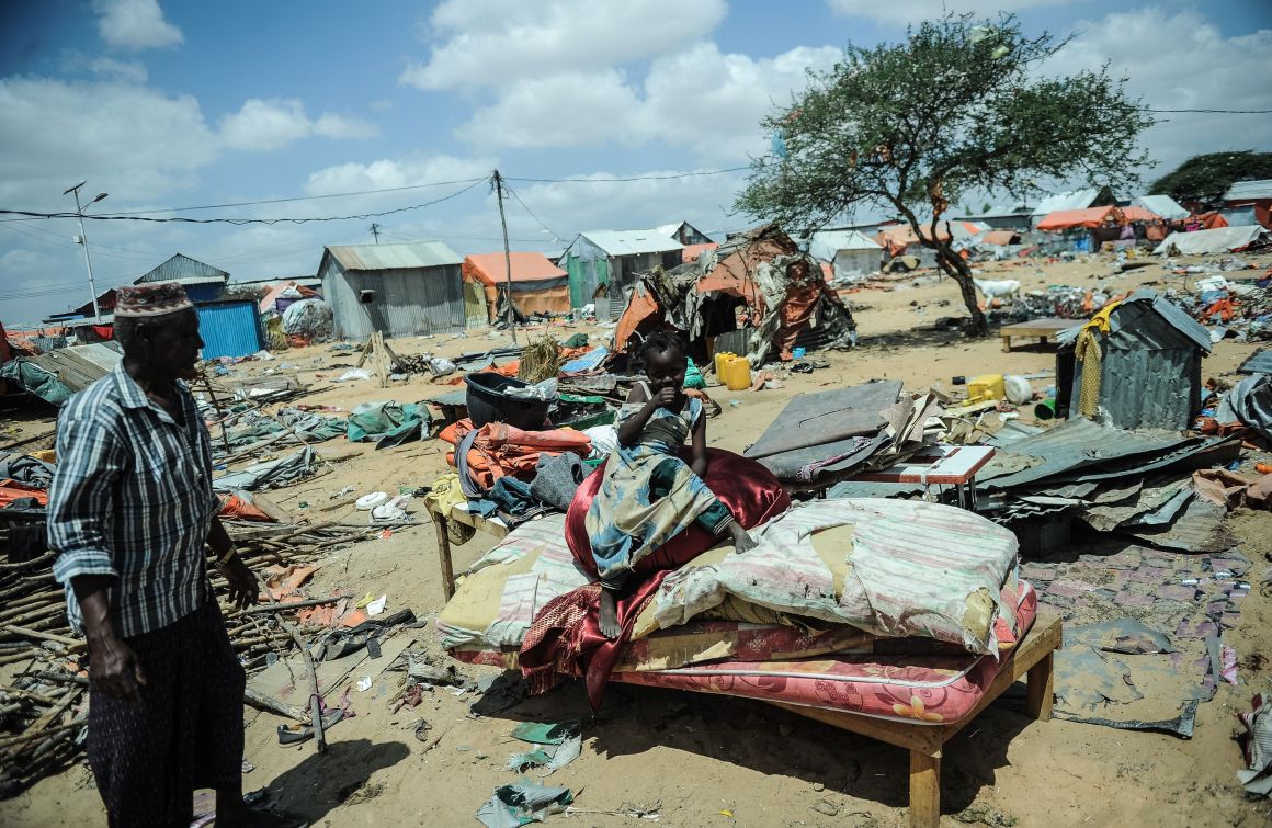 Somali internally displaced refugees prepare to leave their shelter with their possessions on January 17th, 2018, after the owner of the land ordered them to vacate his property in Mogadishu.