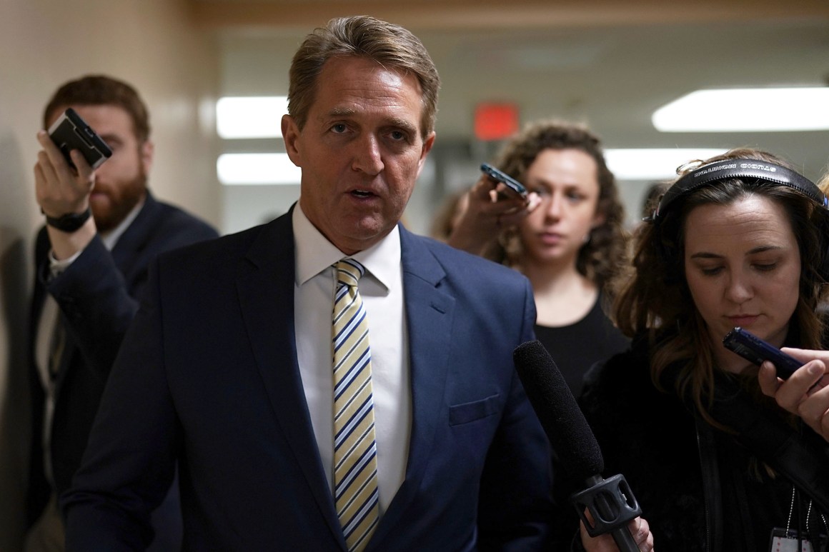 Senator Jeff Flake speaks to members of the media on January 17th, 2018, in Washington, D.C.