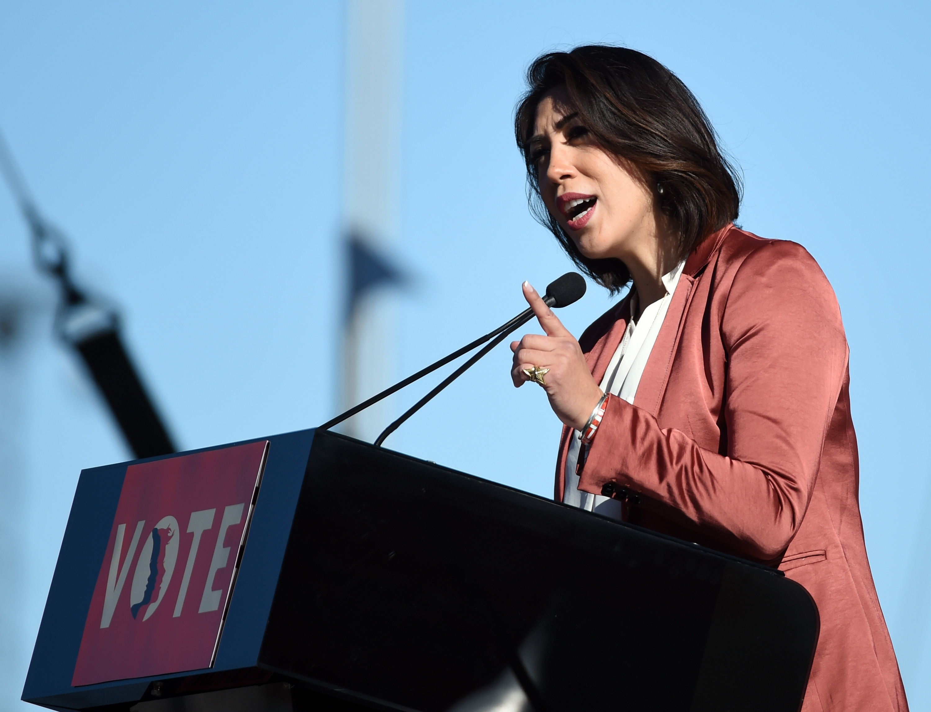 Paulette Jordan speaks during a Women's March event in Las Vegas, Nevada, on January 21st, 2018.