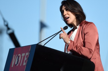 Paulette Jordan speaks during a Women's March event in Las Vegas, Nevada, on January 21st, 2018.