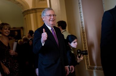 Senate Majority Leader Mitch McConnell walks from a vote on Capitol Hill after the senate voted to advance a bill financing the government on January 22nd, 2018, in Washington, D.C.