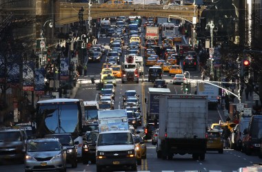 Traffic moves along 42nd Street in midtown Manhattan.