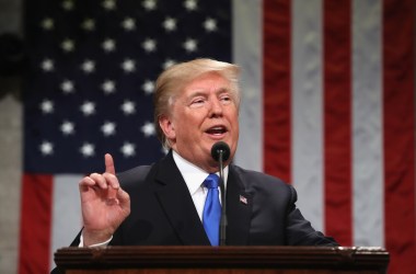 President Donald Trump gestures during the 2018 State of the Union address.