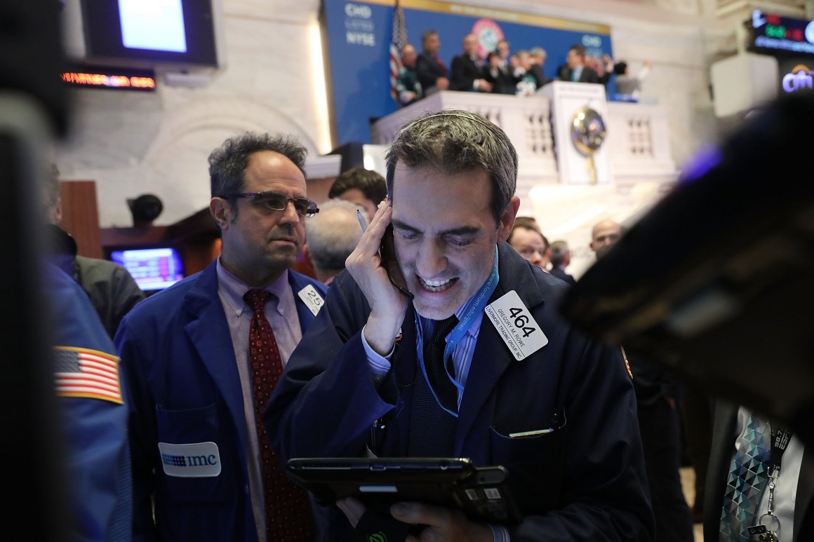 Traders work on the floor of the New York Stock Exchange on February 5th, 2018, in New York City.