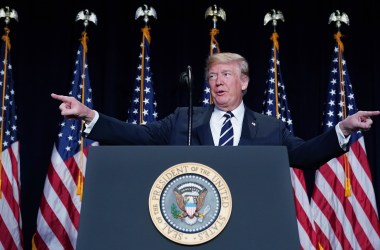 President Donald Trump speaks at the National Prayer Breakfast at a hotel in Washington, D.C., on February 8th, 2018.