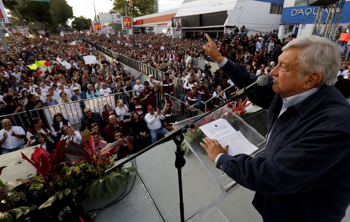 Andrés Manuel López Obrador delivers a speech during a rally in Guadalajara, Mexico, on February 11th, 2018.