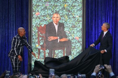 Former U.S. President Barack Obama and artist Kehinde Wiley unveil Obama's portrait during a ceremony at the Smithsonian's National Portrait Gallery on February 12th, 2018, in Washington, D.C.