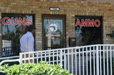 A man walks outside of Sunrise Tactical Supply store in Coral Springs, Florida, on February 16th, 2018.