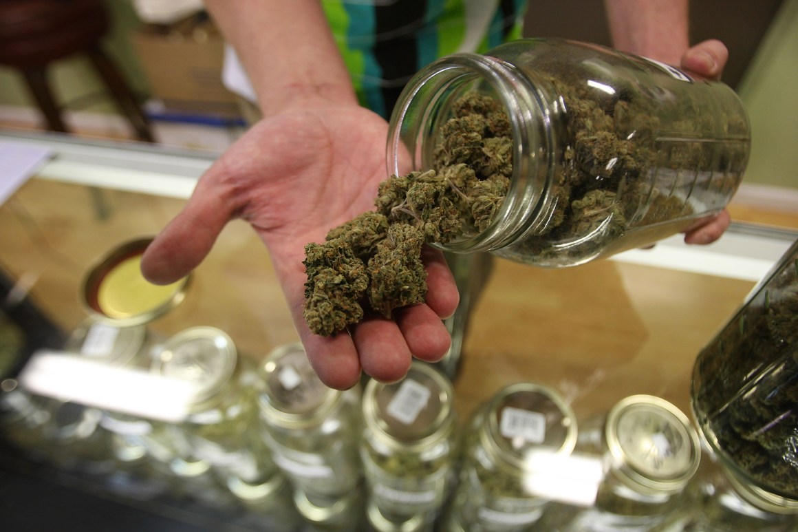 Marijuana on display at a dispensary in Los Angeles, California.