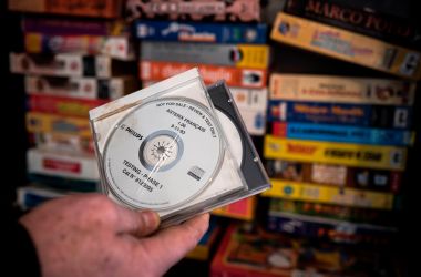 French video game pioneer Bertrand Brocard presents a video game compact disc, part of the collection of the French National Conservatory of Video Games, on February 20th, 2018. Brocard created the French National Conservatory of Video Games in 2016 to preserve items from the industry that have survived from the 1980s.