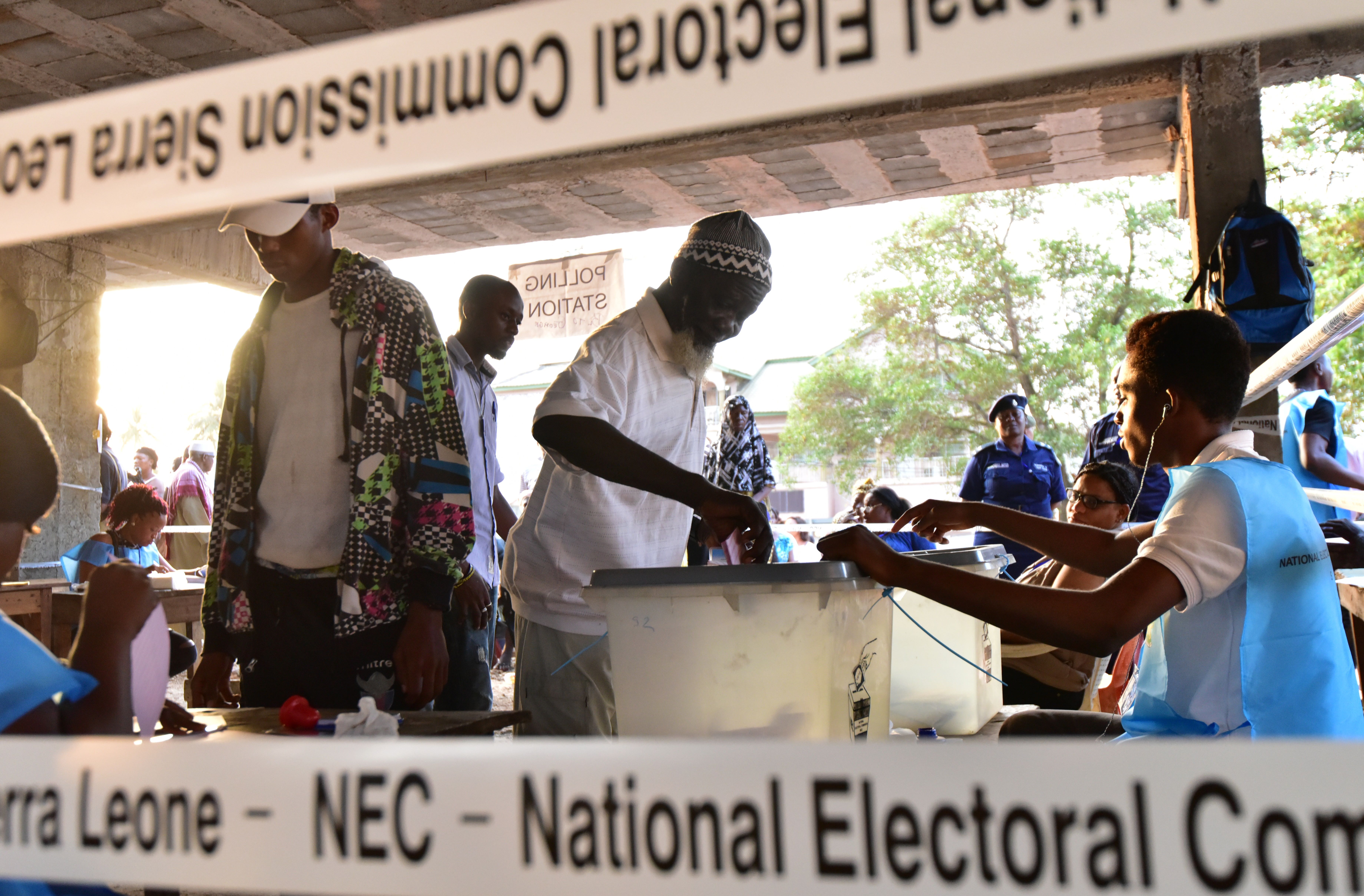 A man casts his ballot for the general elections, on March 7th, 2018, at a polling station in Freetown, Sierra Leone. More than 3.1 million voters are registered for the polls across the small West African nation.