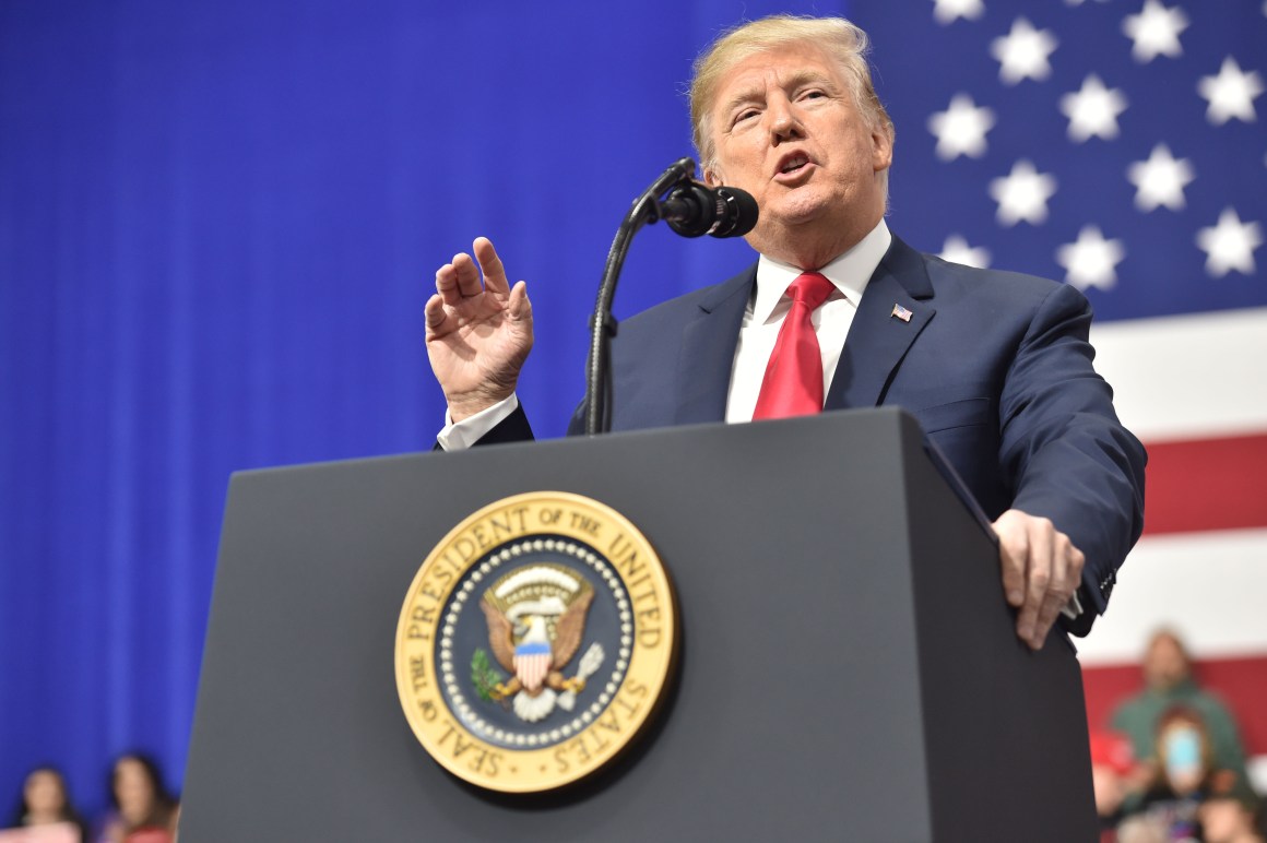 President Donald Trump delivers remarks at the Make America Great Again Rally on March 10th, 2018, in Moon Township, Pennsylvania.