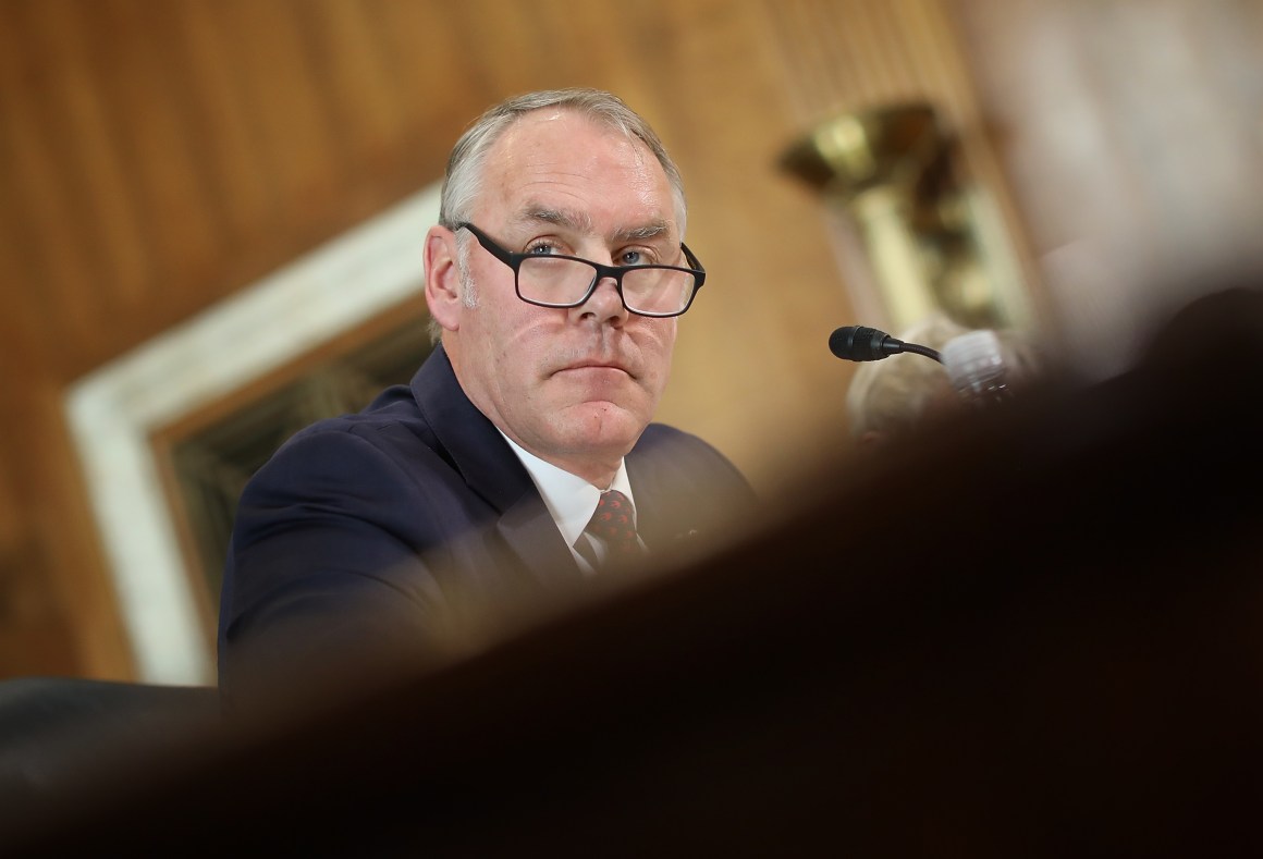 Secretary of the Interior Ryan Zinke testifies before the Senate Energy and Natural Resources Committee on March 13th, 2018, in Washington, D.C.