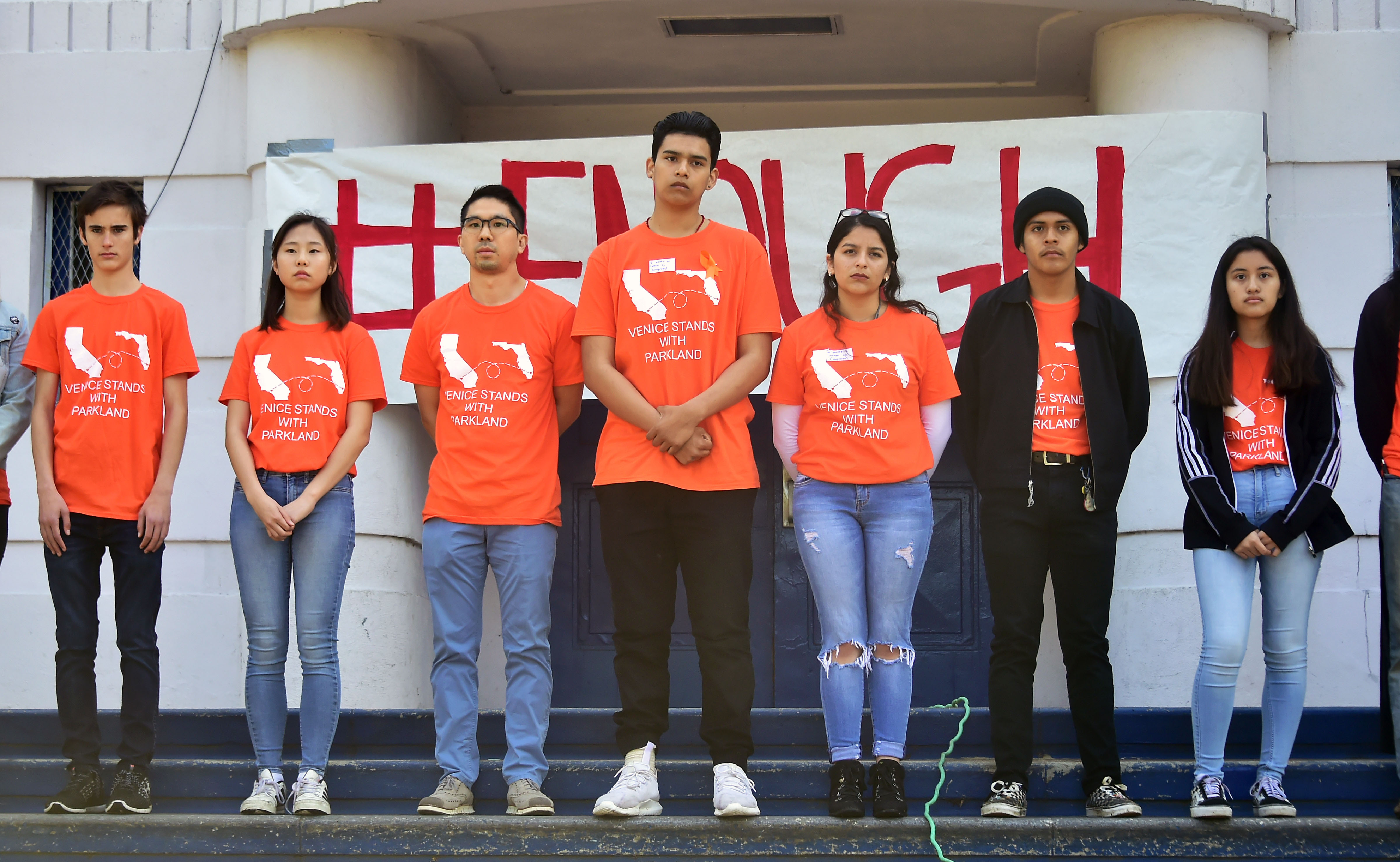 Students from Venice High School in Los Angeles, California, wear shirts in honor of the Parkland victims.