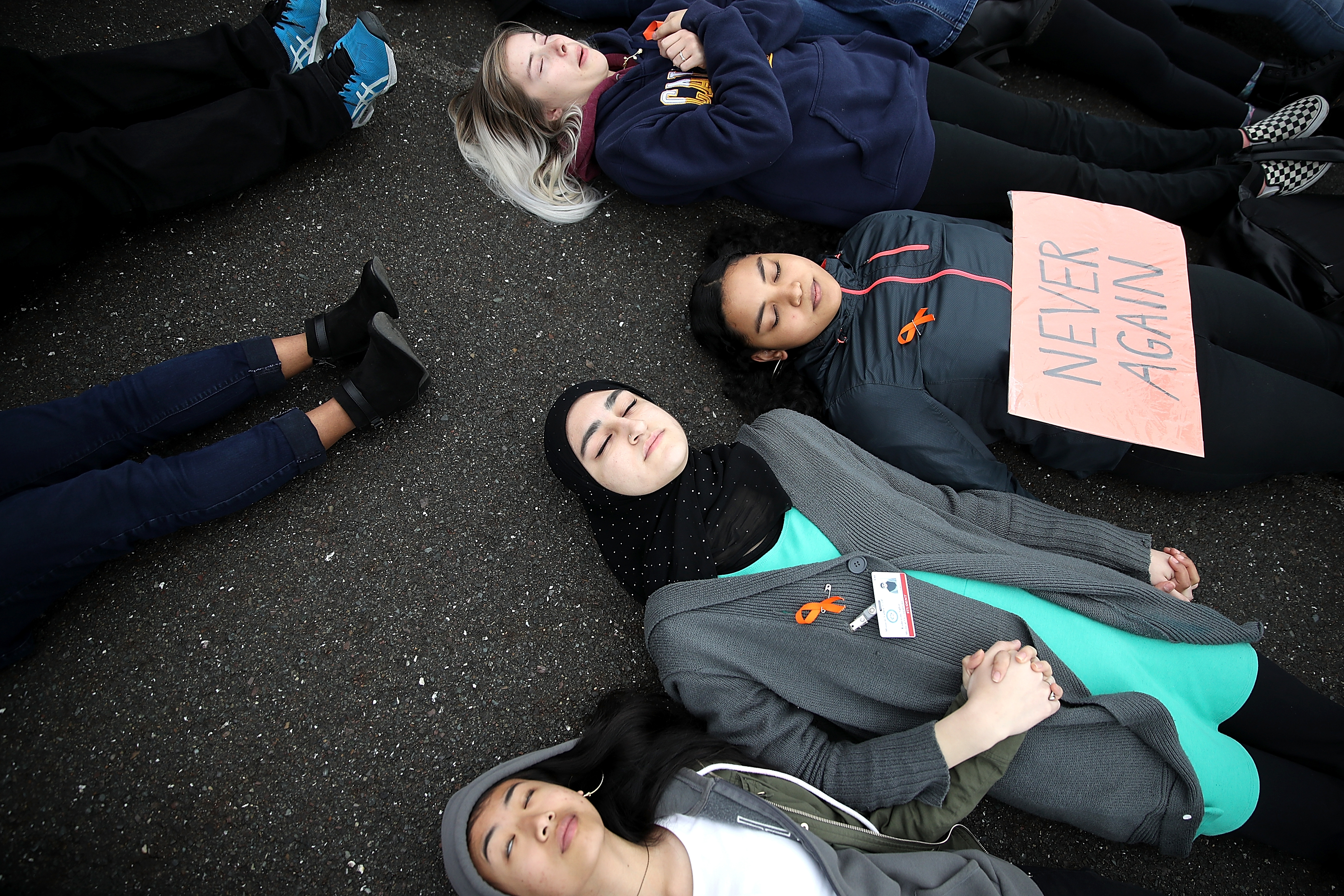 James Logan High School students stage a demonstration in Union City, California.