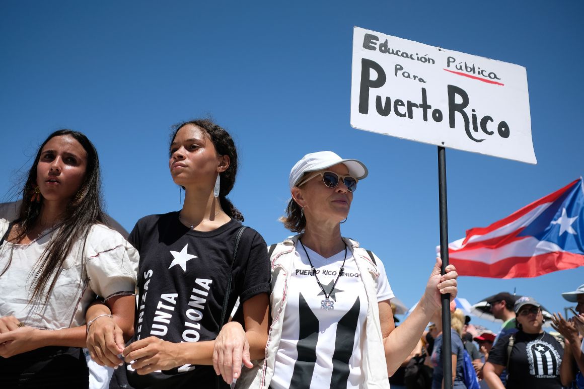 Teachers participate in a one-day strike against the government's privatization drive in public education, in San Juan, Puerto Rico, on March 19th, 2018.