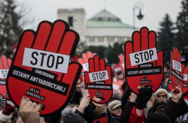 People protest for pro-abortion policies in front of the Polish parliament on March 23rd, 2018, in Warsaw, the capital city of Poland.