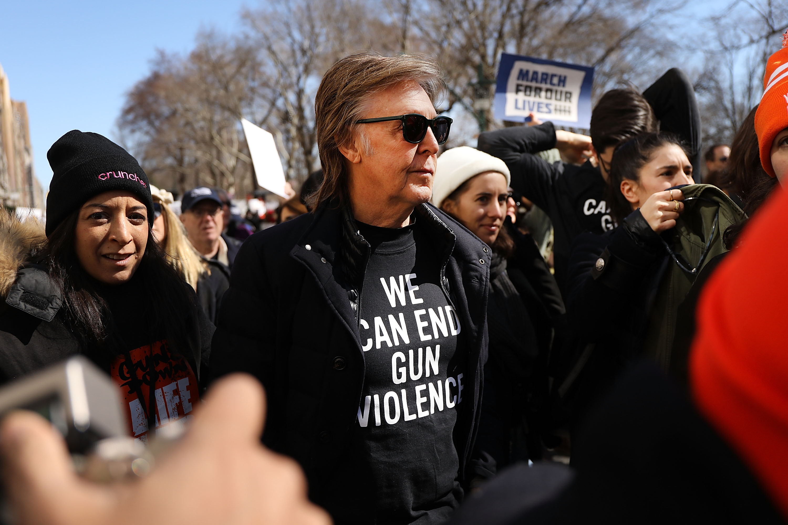 Sir Paul McCartney joins thousands of people, many of them students, during a march against gun violence in Manhattan for the March for Our Lives rally on March 24th, 2018. More than 800 March for Our Lives events, organized by survivors of the Parkland, Florida, school shooting on February 14th that left 17 dead, are taking place around the world to call for legislative action to address school safety and gun violence.