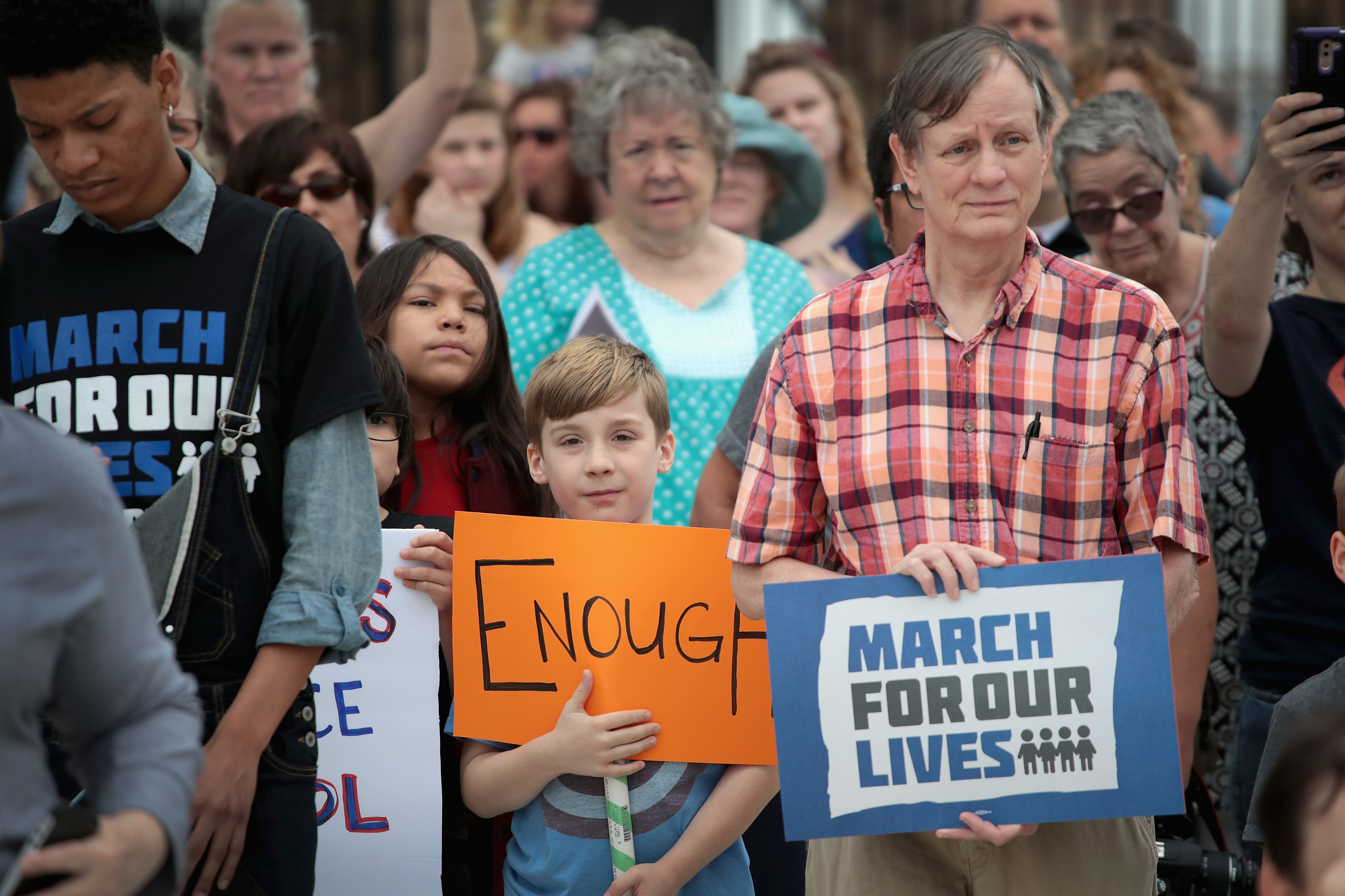 Demonstrators participate in a March for Our Lives rally on March 24th, 2018, in Pflugerville, Texas. More than 800 March for Our Lives events, organized by survivors of the Parkland, Florida, school shooting on February 14th that left 17 dead, are taking place around the world to call for legislative action to address school safety and gun violence.