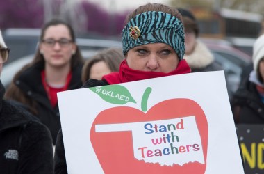 Oklahoma teachers rally at the state capitol on April 2nd, 2018, in Oklahoma City, Oklahoma.