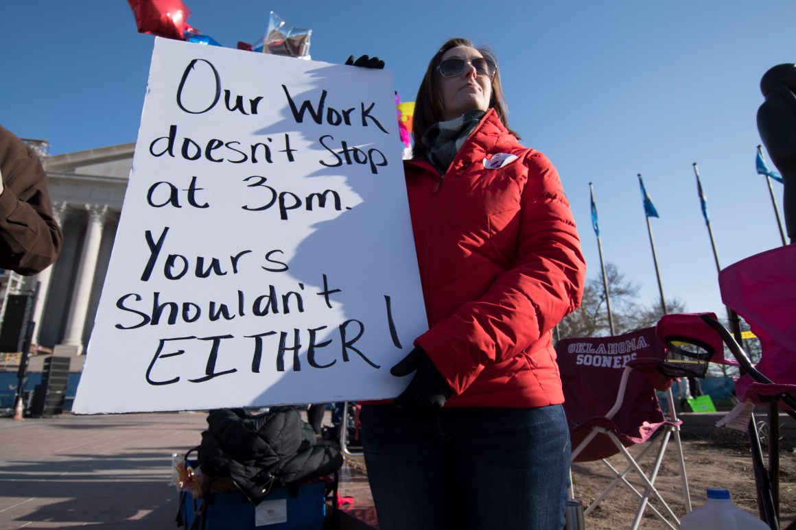 Teachers rally at the state capitol in Oklahoma City, Oklahoma, on April 4th, 2018.