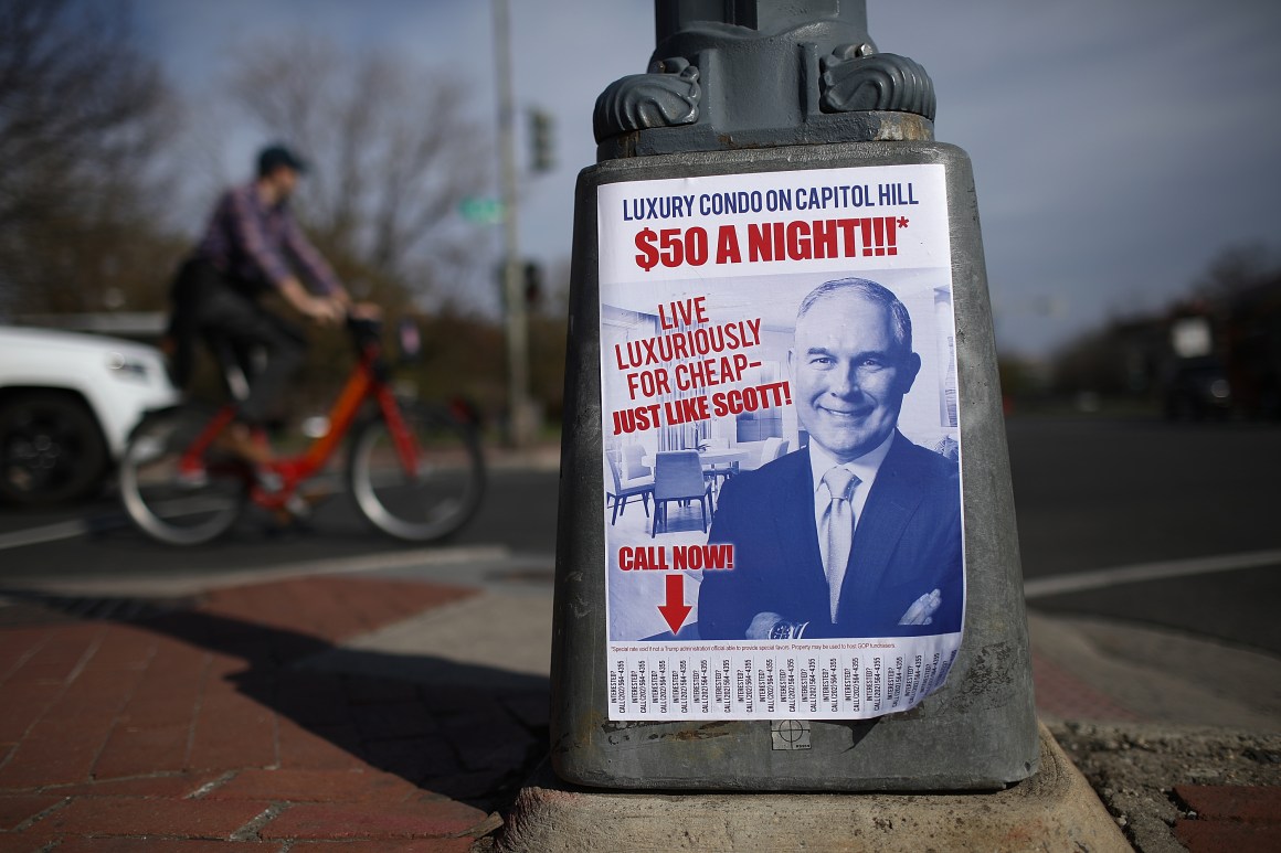 Fliers posted around Capitol Hill poke fun at EPA Administrator Scott Pruitt.