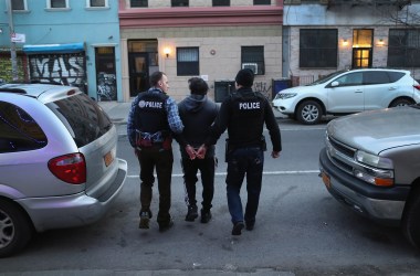 Immigration and Customs Enforcement officers arrest an undocumented Mexican immigrant during a raid in New York City on April 11th, 2018.